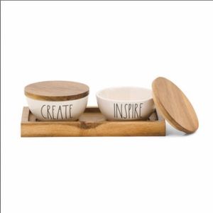 Rae Dunn snack bowls with wooden tray inspire